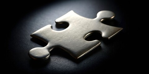 Missing piece of puzzle on black background with slight gradient effect, art supply, puzzle piece