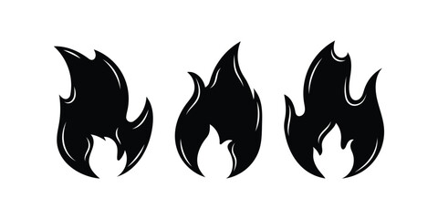 Fire flame icon with grunge texture. Vintage hipster fire flame logo, label, badge. Vector illustration. Hand drawn fire icons