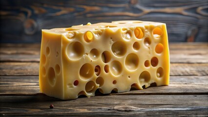 Aged Swiss cheese with holes, medium-hard texture, and yellow color , emmental, yellow,  emmental, yellow