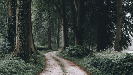 Obraz premium Forest Path With Lush Green Trees