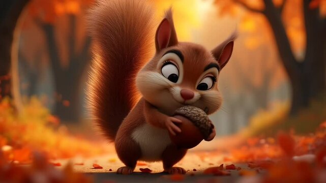 A Cute Anime-Style Squirrel with an Acorn seamless looping video