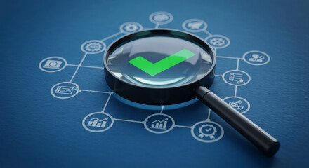 Quality assurance and validation concept with magnifying glass and check mark