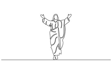 Continuous one line drawing of Jesus christ. Single line drawing illustration of Lord jesus. Happy Ascension Day concept vector art. Doodle line illustration.