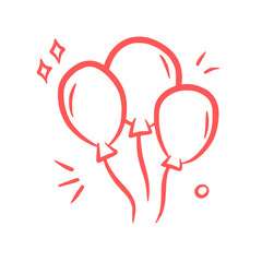 Hand Drawn Balloon Icon Set in Red Outline for Celebration and Parties