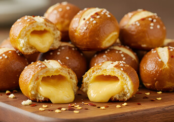 Cheese filled pretzel bites close up