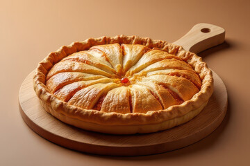 Delicious Apple Pie on Wooden Cutting Board: Clean Food Photography with Hard Side Light