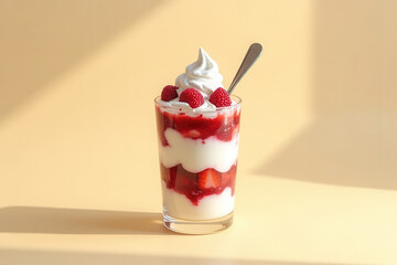 Delicious Greek Yogurt Parfait Photography: Sunny Corner, Light Beige Background, Clean Style, Studio Glow, Spacious Layout, High Resolution