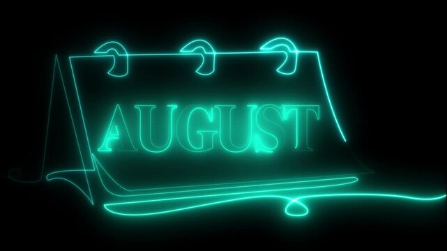 "Neon Glowing 'August' Text Animation Inside Calendar &mdash; Animated August Calendar with Neon Effect"