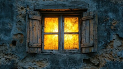 Warm Light in an Old Stone Wall Window