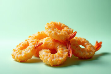 Tempting Shrimp Tempura: Elegant Fine Dining Photography on Mint Background