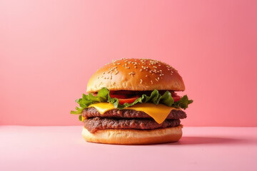 Delicious Mushroom Swiss Burger in Cozy Breakfast Corner with Soft Pink Background and Window Backlight