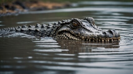 Obraz premium crocodile in the water. Alligator in Swamp. Alligator lurking in swampy water.