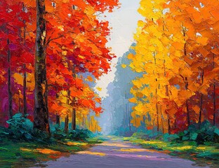 Autumn Forest Pathway With Colorful Trees