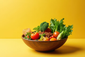 Tempting Vegan Buddha Bowl: Clean Food Photography on Rustic Table Corner with Moody Low Key Radiance