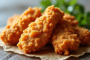 Delicious Buttermilk Fried Chicken Photography: Rustic Corner, Neutral Background, Clean Style, Natural Light