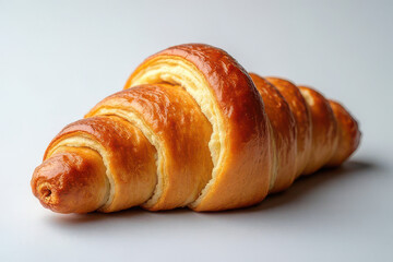 Delicious Ham and Cheese Croissant Photography: Rustic Corner, Light Gray Background, Clean Style, Colored Gel Lighting, High Resolution