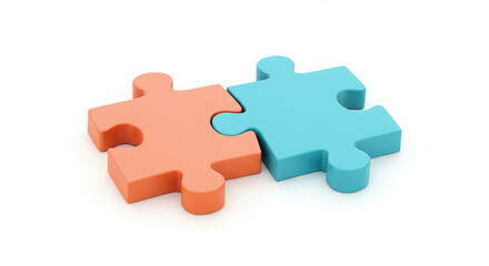Two puzzle pieces connecting in orange and blue colors  