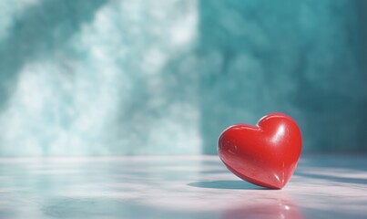 Red heart on a light surface, soft background