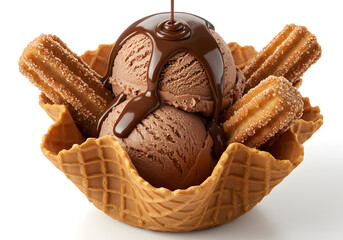 Chocolate ice cream and churros dessert