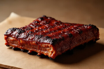 Dark Moody BBQ Ribs Photography: Clean Food Style, Rim Lighting, High Resolution