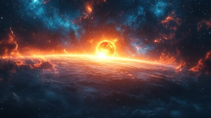 Fiery sunrise on a celestial body