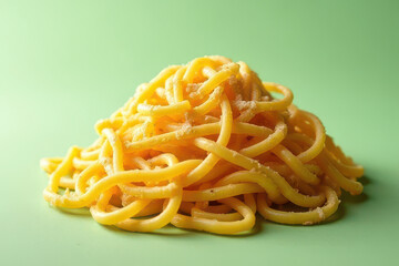 Delicious Spaghetti Carbonara in Cozy Breakfast Nook: Clean Food Photography with Golden Hour Glow