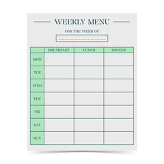 Blank Weekly Meal Planner Vector Template on transparent background 32