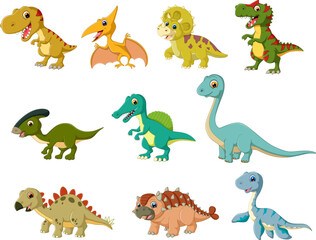 Dinosaurs set. Cartoon ancient reptiles, jurassic predators and herbivores