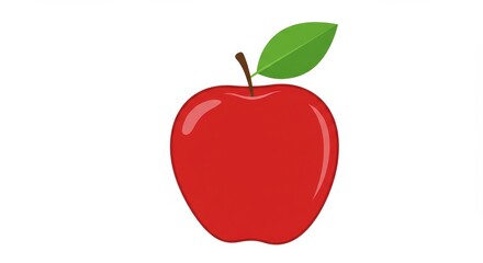 A Single Red Apple with a Green Leaf on a White Background: A Vibrant and Healthy Image