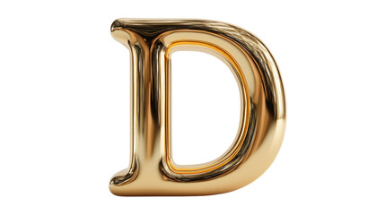 Golden letter d alphabet design element shiny metal font typeface graphic illustration render isolated on transparent background