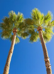 Two Palm Trees Against Vivid Blue Sky