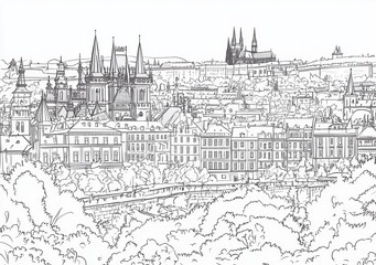 Obraz premium Vue panoramique de Prague en noir et blanc