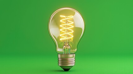 Glowing Filament Lightbulb on Green Background