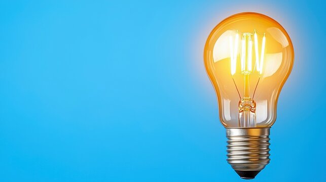 Glowing Lightbulb on Blue Background Idea and Innovation Concept