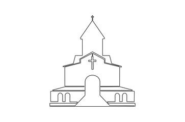 Naklejka premium Continuous one line drawing of Church building. Single line drawing illustration of Church Catholic worship. Happy Ascension Day concept vector art. Doodle line illustration.