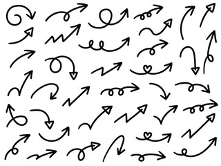 手書きのゆるい矢印アイコンのベクターイラストセット。方向、手描き、シンプル、やじるし