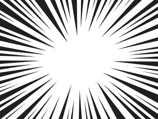 Naklejka premium Sun Rays or Explosion Boom for Comic Books Radial Background Vector. Speed rays. Action, speed lines, stripes for comic book frame. Dynamic, speed stripes abstract frame. Comic book action background.