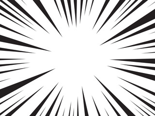 Sun Rays or Explosion Boom for Comic Books Radial Background Vector. Speed rays. Action, speed lines, stripes for comic book frame. Dynamic, speed stripes abstract frame. Comic book action background.