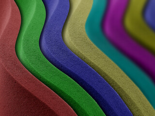 colorful thin sponge foam sheets with blurred background. curved and elastic absorbent material