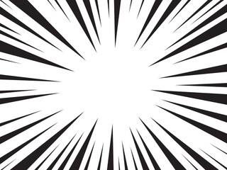Obraz premium Sun Rays or Explosion Boom for Comic Books Radial Background Vector. Speed rays. Action, speed lines, stripes for comic book frame. Dynamic, speed stripes abstract frame. Comic book action background.