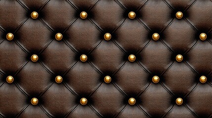 Luxurious Dark Brown Tufted Leather Upholstery with Decorative Gold Buttons