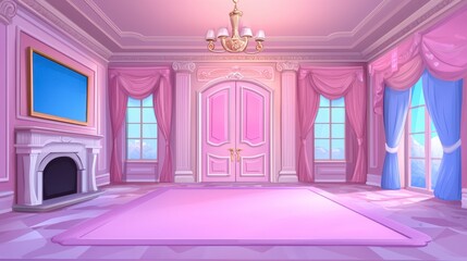 Luxurious Pink Interior Room with Elegant Drapes and Soft Lighting