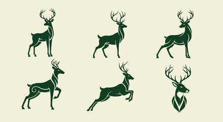 Elegant Stylized Deer Collection Standing Leaping and Head Designs