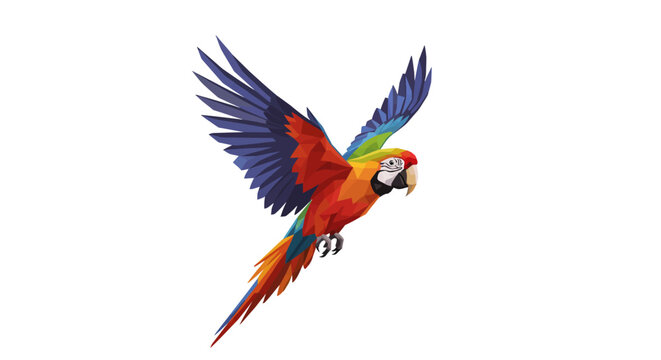 Geometric Macaw in Flight with Vibrant Colors and Open Wings