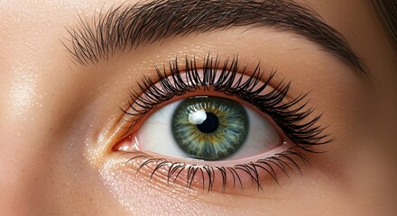 Stunning close-up of vibrant green eye with long eyelashes