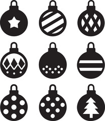 bauble set silhouette vector, bauble illustration, bauble set clipart bundle black and white