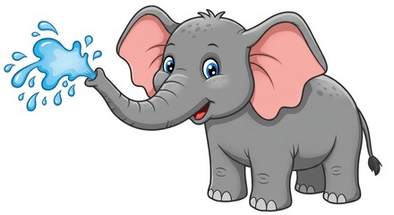 Naklejka premium Playful Elephant Sprinkling Water: A Cute Cartoon Illustration