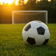 Fototapeta premium close up soccer ball in front of the goal