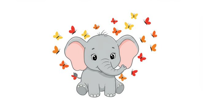 Adorable Baby Elephant with Colorful Butterflies