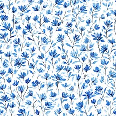 Obraz premium Blue Floral Seamless Pattern On White Background